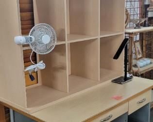 CRAFT ORGANIZER DESK/SHELF WITH LAMP, FAN, AND CHAIR
