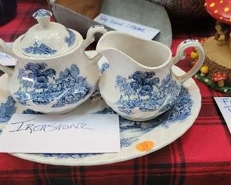 IRONSTONE PLATTER WITH SUGAR AND CREAMER