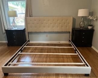 King size bed frame, pair of nightstands