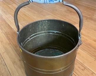 Vintage Brass Bucket w/Porcelain Handle