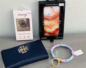 Women's Accessories: Tory Burch Wallet, Lilly Pulitzer Key Ring, WildFlower Case for iPhone 12 Pro Max, Casery Phone Stand