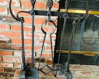 Rustic Hand Forged Iron Fireplace Tools