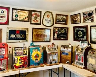 Lots of Vintage Slot Machine & Beer Signs