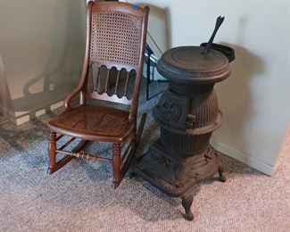 Potbelly stove and antique rocking chair