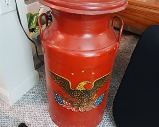 Vintage red painted patriotic milk can with the eagle