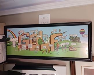Framed satirical golf picture