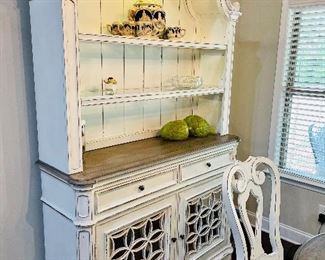 Magnolia Manor Antique White and Weathered Bark hutch and buffet