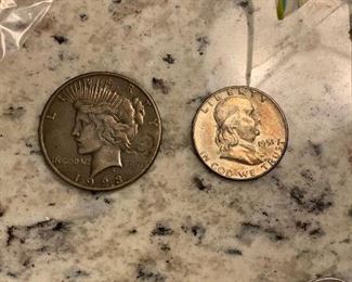 1923 Peace Dollar and 1951 Franklin Half Dollar 