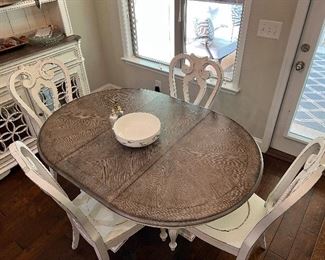 Magnolia Manor Antique White and Weathered Bark Extendable Dining Table With leaf
