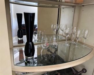 Glass barware and unique black vase