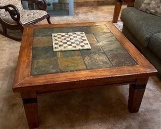 Wooden and slate Coffee Table