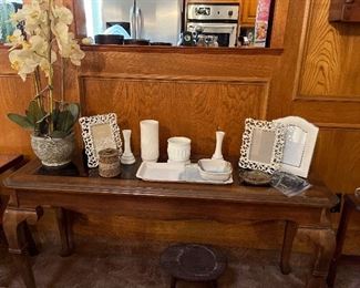 Sofa Console Table and Milk Glass
