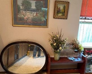 Vintage Mirror, Pictures and Wooden Shelf
