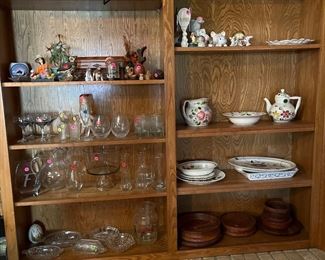 Vintage Blue Ridge Pitcher, Teapot,Platter, Fitz and Floyd Plate, Crystal Glasses and Pitchers