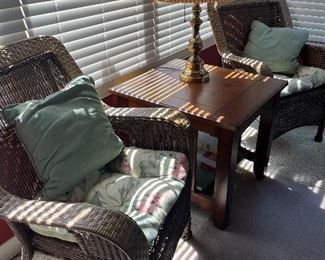 Wicker Chairs and Side Table