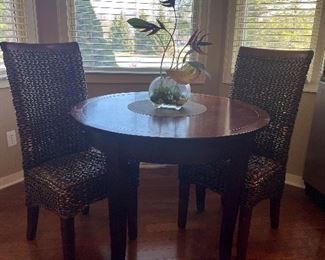 Small Round Table and 2 Wicker Chairs