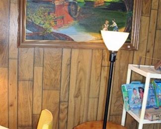 Painting of Vintage Print. MCM Floor Lamp. 