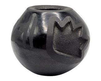 Signed Birdell Bourdon Santa Clara Pueblo Miniature Polished Black Pottery Vase