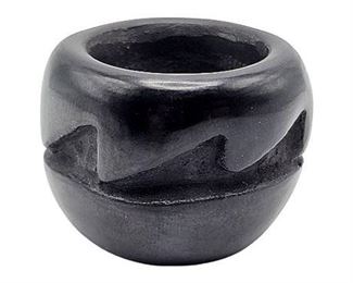Signed Wydell Hemlock Santa Clara Pueblo Miniature Polished Black Pottery Vase