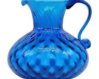 Blenko Cobalt Blue Quilted Diamond Optic Pitcher