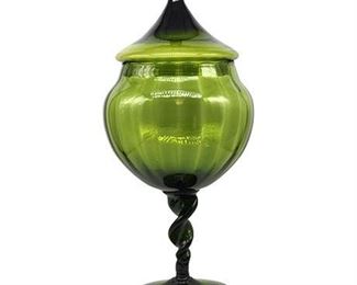 Mid-Century Giftco Italian Empoli Glass Large Green Tent Lid Candy Jar