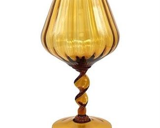 Mid-Century Giftco Italian Empoli Glass Large Amber Candy Jar