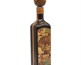 Vintage Fausto Corduri Leather Wrapped Bottle w/ Map Graphic