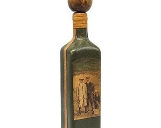 Vintage Fausto Corduri Leather Wrapped Bottle w/ Golfer Graphic