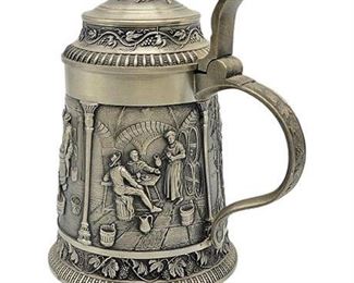 Vintage SKS Zinn Lidded Pewter Beer Stein