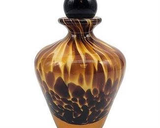 Murano Style Tortoise Shell Art Glass Bottle w/ Stopper