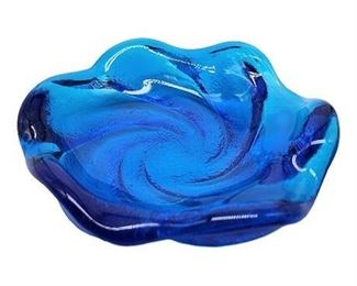 Vintage Fenton Blue UV Reactive Swirl Art Glass Ashtray/Trinket Dish