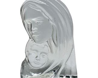 Vintage Viking Glass UV Reactive Madonna & Child Clear Art Glass