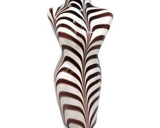 Mid-Century Murano Style Zebra Glass Woman's Torso 14" Flower Vase