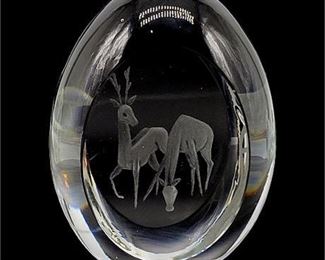 Mid-Century J.O. Lake for Ekenas Glasbruk Sweden Art Glass Deer Egg Paperweight