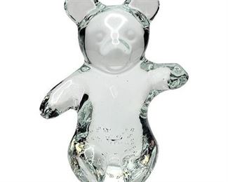 UV Reactive Clear Controlled Bubble Art Glass Teddy Bear Figurine/Paperweight