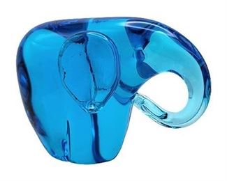 UV Reactive Blue Art Glass Elephant Figurine/Paperweight
