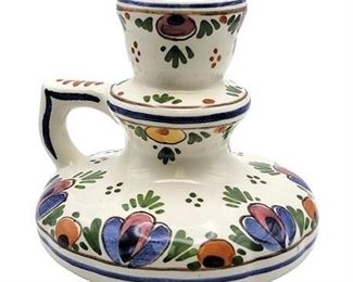 Vintage DP Delft Polychrome Floral Chamber Candlestick