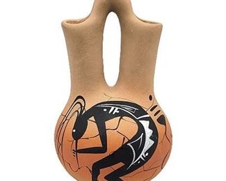 Signed Dineh Navajo Native American Pottery Kokopelli Wedding Vase