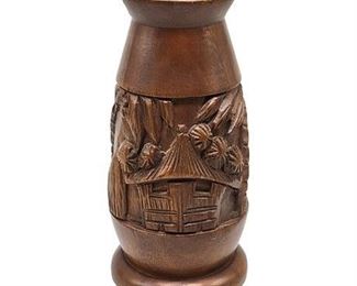 Mid-Century Hand Carved Wood Tiki Hut Vase, 1 of 2