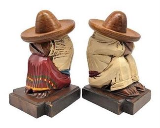 Vintage 50s Carved Wood Sleeping Mexican Hidden Stash Bookends