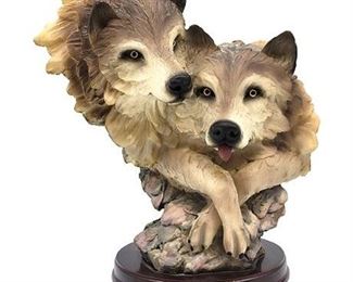 Meerchi Two Head Wolves Resin Bust