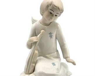 Unmarked Lladro Style Porcelain Angel w/ Violin Figurine