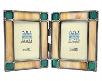 Malden Cream/Green Stained Glass Double Mini Frame