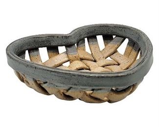 Vintage Signed RH Woven Ceramic Heart Basket