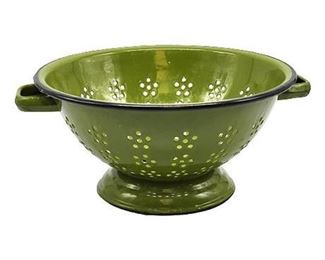 Vintage 60s Avocado Green Enamel Colander