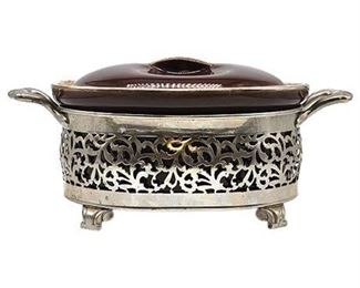 Antique Regal Rochester Ceramic Casserole in Metal Holder