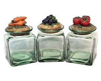 Set of Green Glass Kitchen Canisters