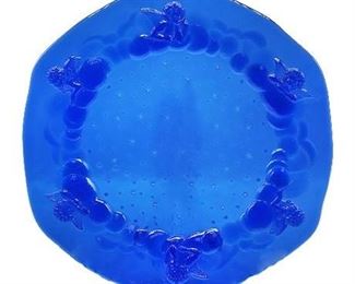 Vintage Italian Cobalt Blue Glass Cherubs & Stars Platter