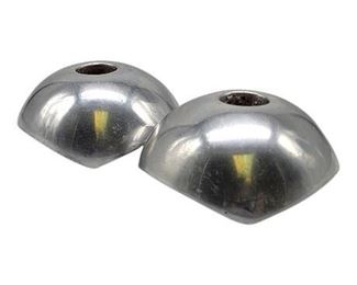 Pair Nambe #529 3-Sided Aluminum Candle Holders