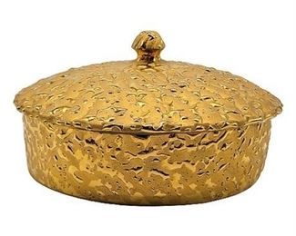Mid-Century Weeping Bright Gold Ceramic Trinket Box